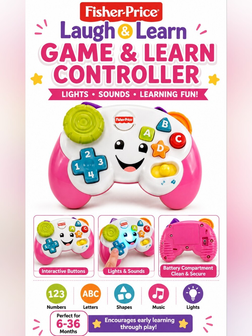 Fisher-Price Laugh & Learn Game & Learn Controller Pink Lights‎ & Sounds Toddler